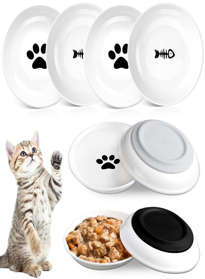 Singhoow 4 Pcs Cat Food Bowl Anti Beard Fatigue Cat Dishes with Nonslip Silicone Bottom Beard Friendly Ceramic Shallow Wide Kitten Plates for Food Water Indoor Small Dog Animals Pets Feeding - Image 1